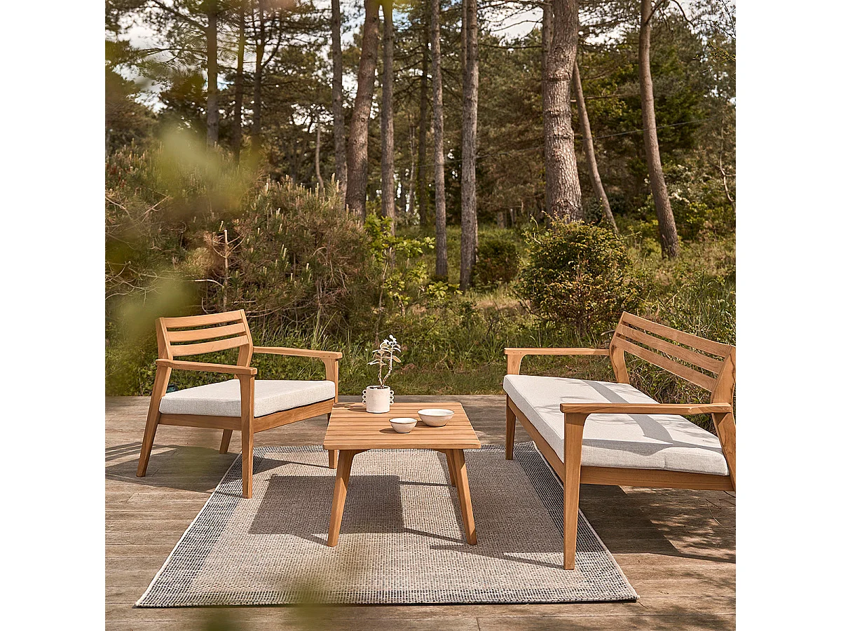 Salon de jardin bas en teck massif avec coussins