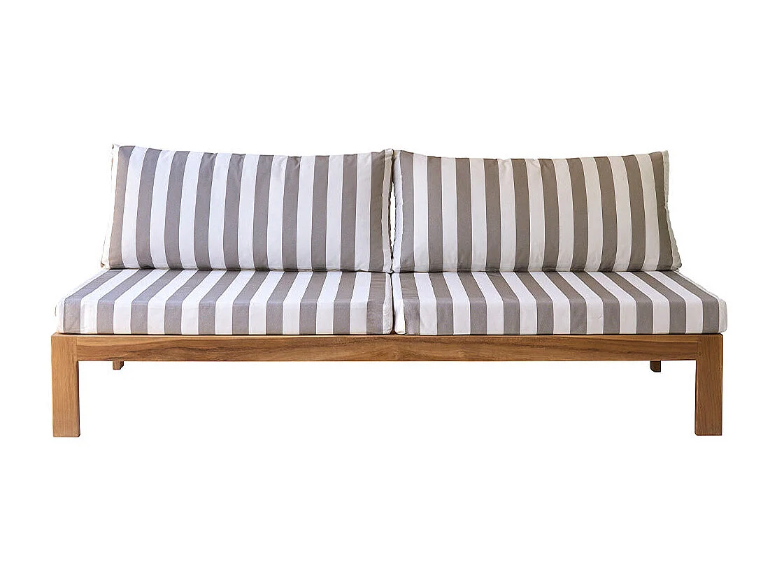 Sofá de jardín de madera de teca maciza blanco y topo