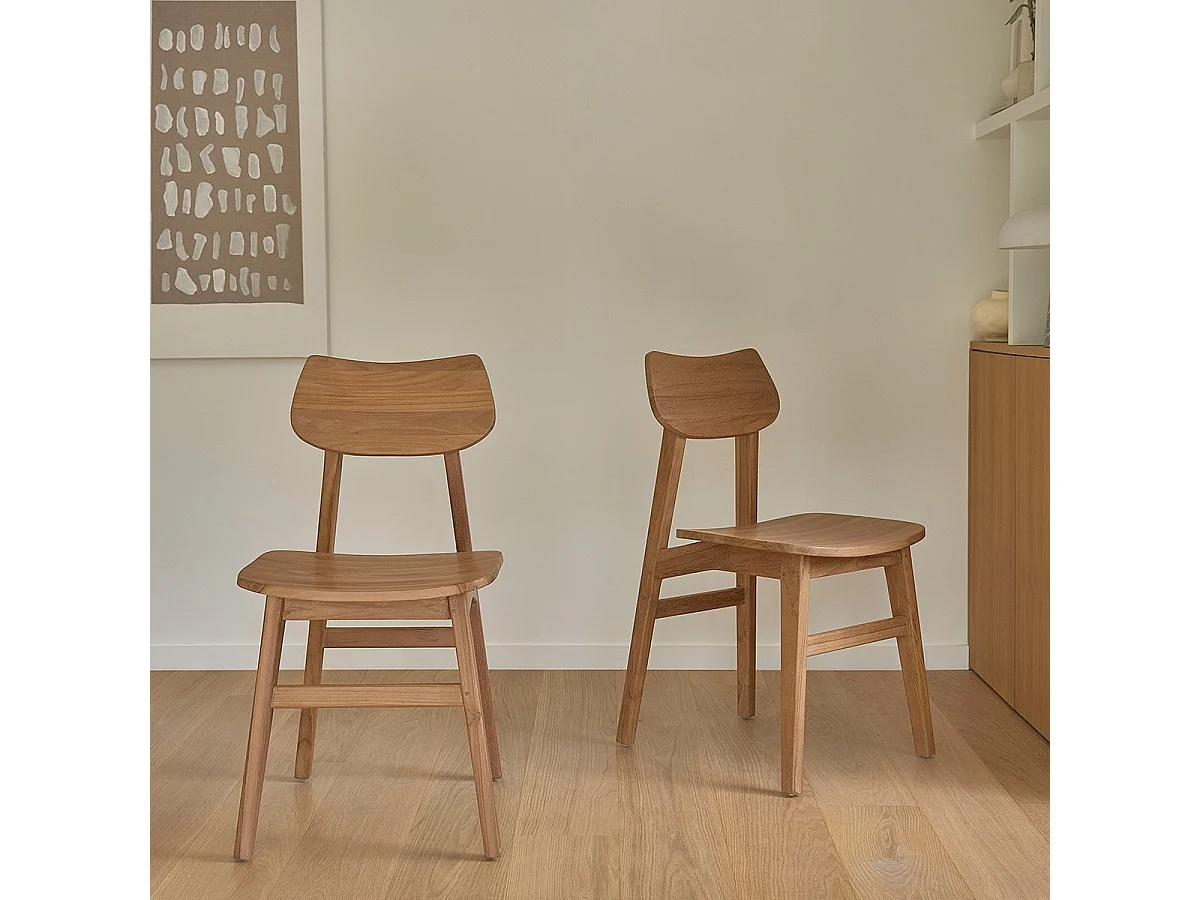 Juego de 2 sillas de madera de teca maciza
