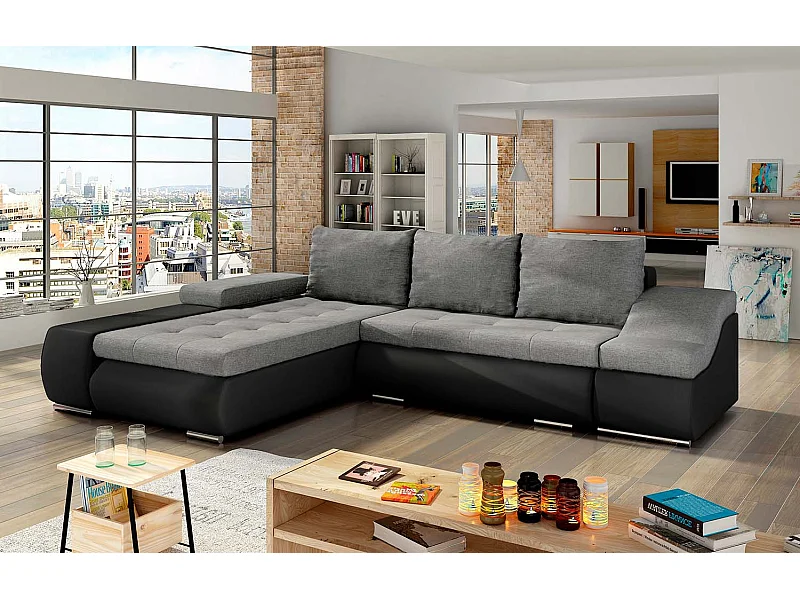 Canapé d'angle gauche convertible Lizio Gris et Noir