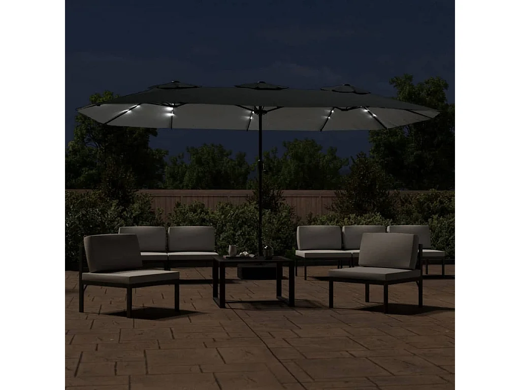 Parasol à double tête avec LED anthracite 449x245 cm