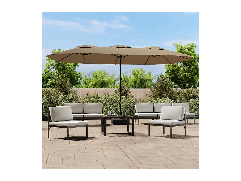 Parasol à double tête avec LED taupe 449x245 cm