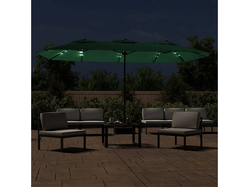 Parasol à double tête avec LED vert 449x245 cm