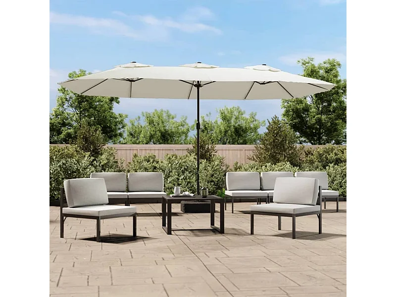 Sombrilla doble con luces LED blanco arena 449x245 cm