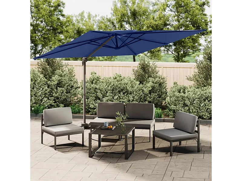 Guarda-sol cantilever c/ toldo duplo 300x300 cm azul-ciano
