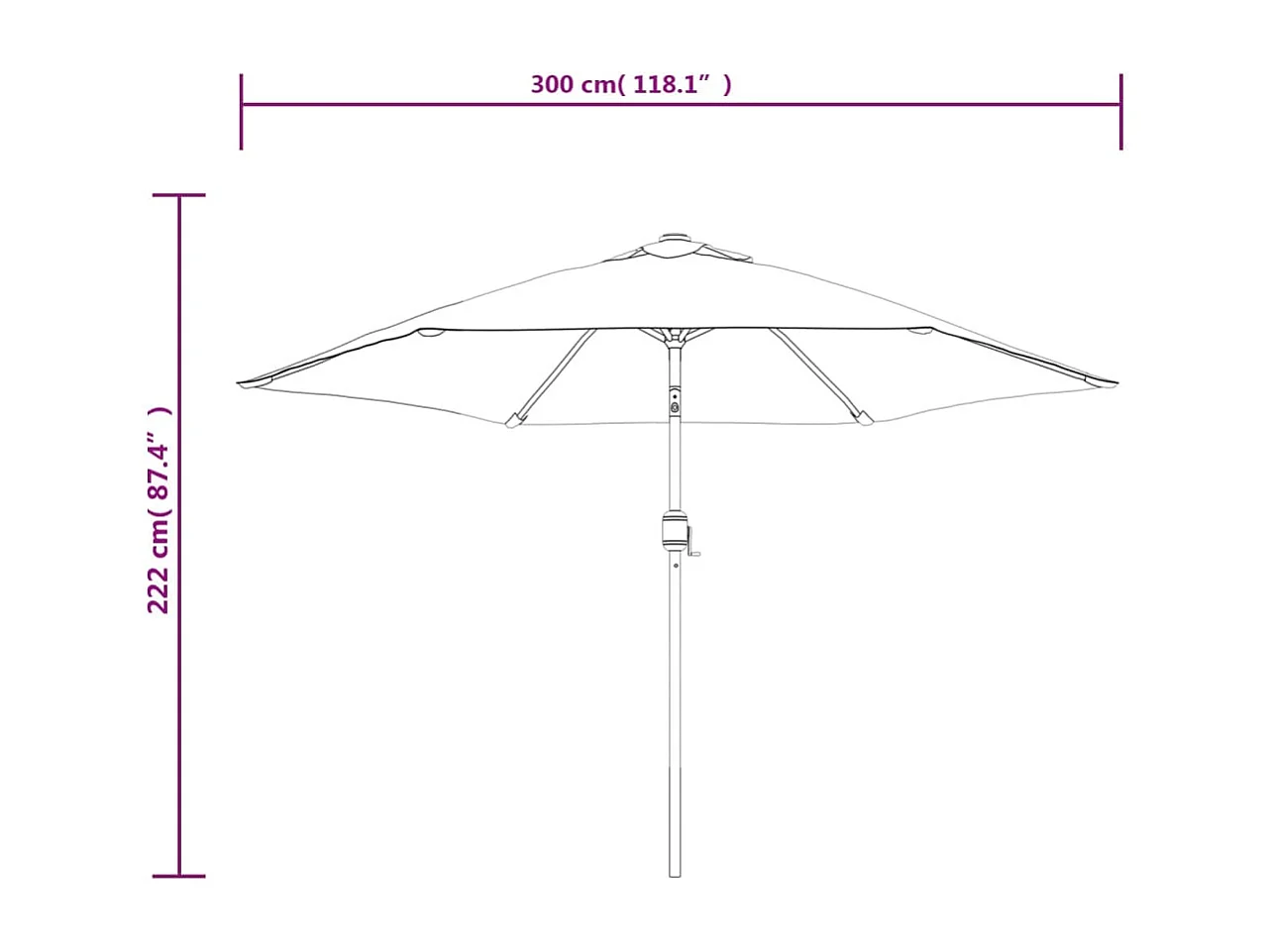 Parasol d'extérieur avec mât métallique Bordeaux 300 cm