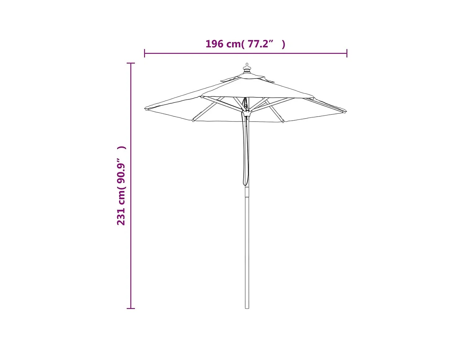 Parasol met houten paal 196x231 cm zwart