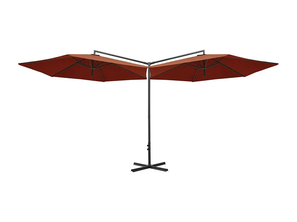 Sombrilla doble con palo de acero terracota 600 cm