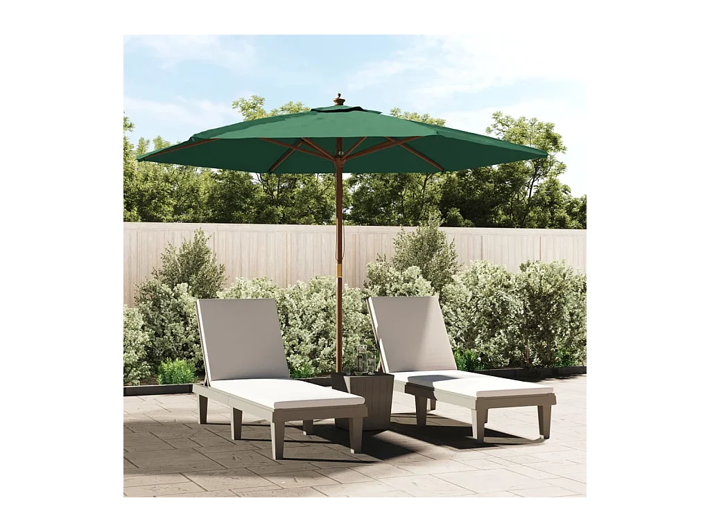 Parasol de jardin avec mât en bois vert 299x240 cm