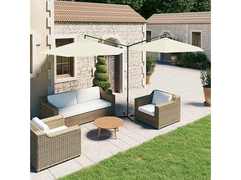 Sombrilla doble con palo de acero color arena 600 cm