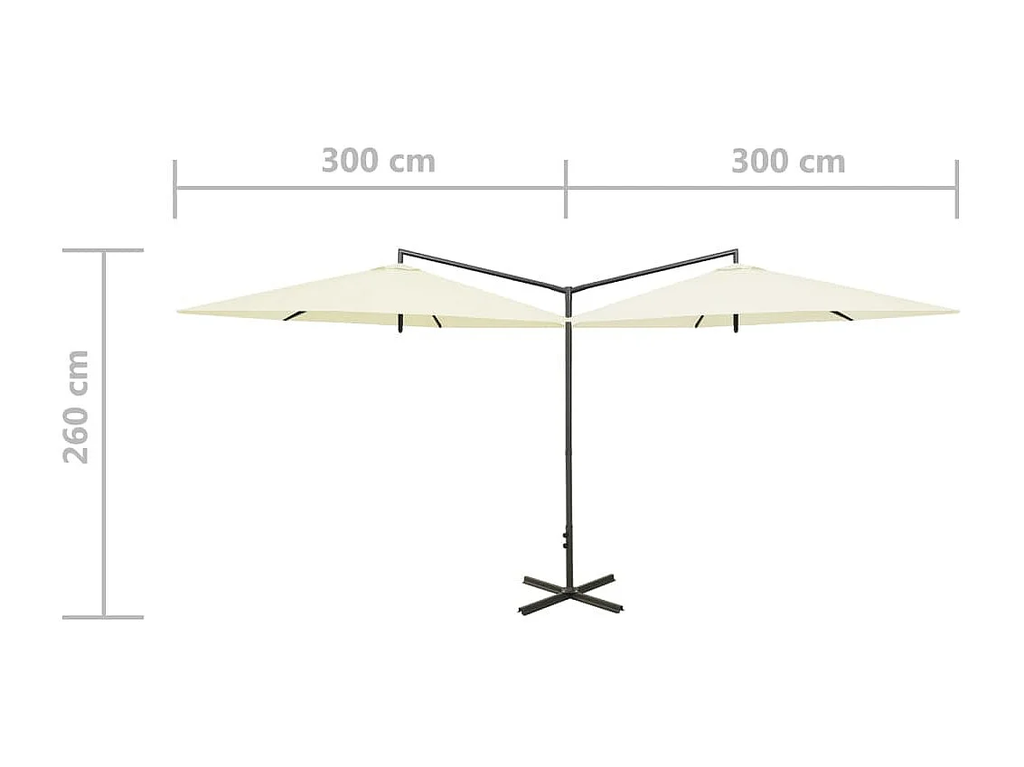 Sombrilla doble con palo de acero color arena 600 cm
