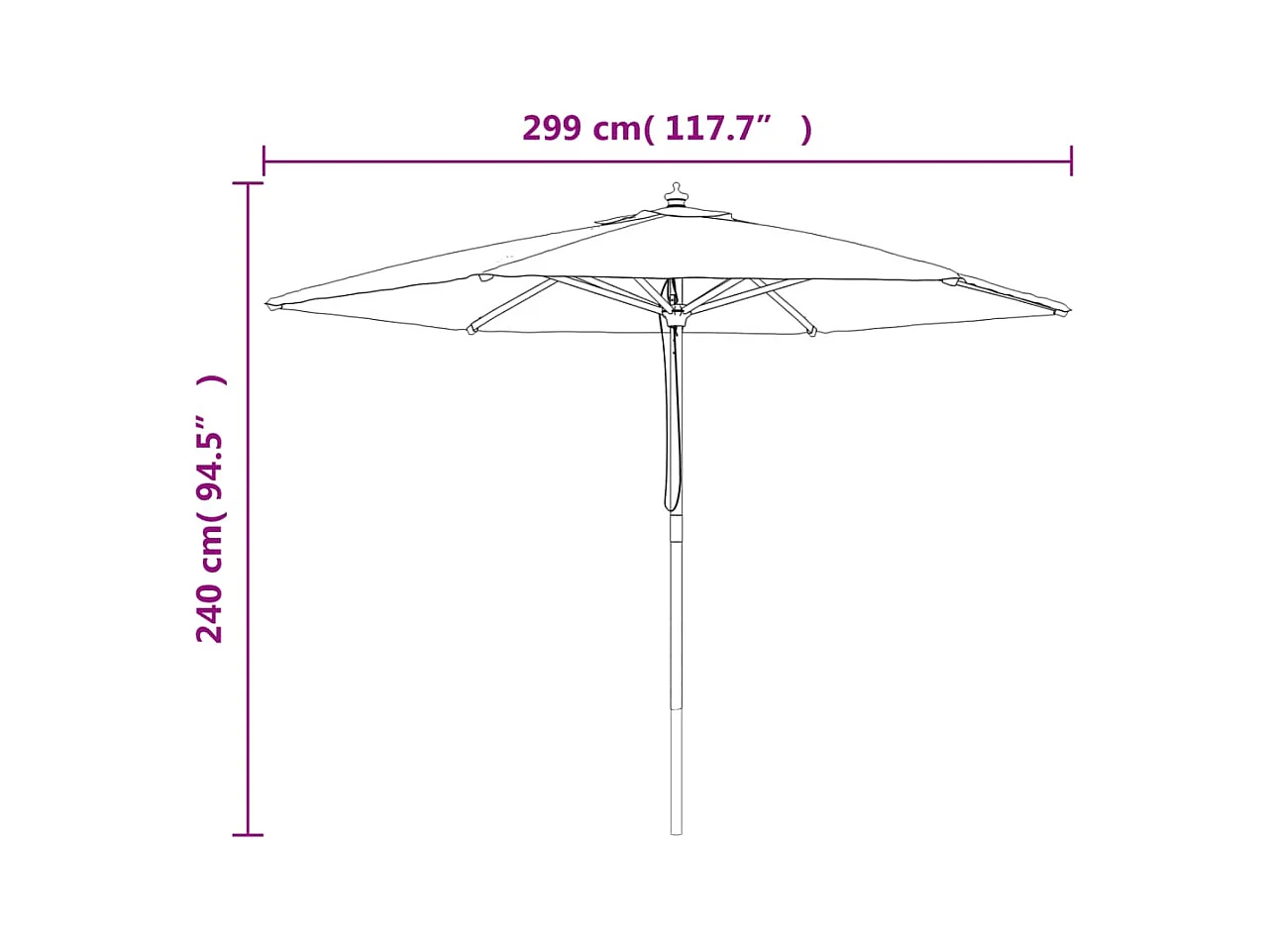 Parasol de jardin avec mât en bois sable 299x240 cm