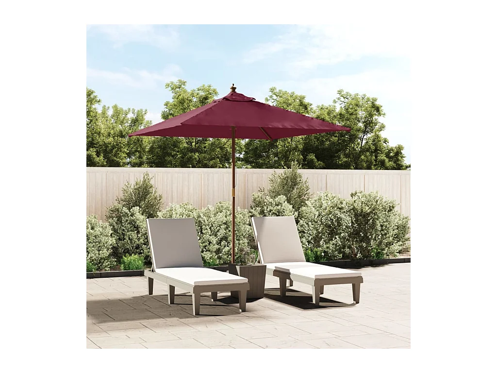 Parasol de jardin avec mât en bois rouge bordeaux 198x198x231cm