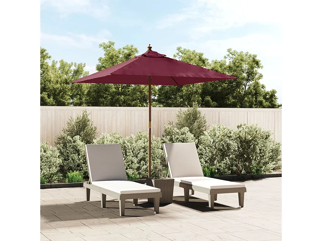 Parasol de jardin avec mât en bois rouge bordeaux 198x198x231cm
