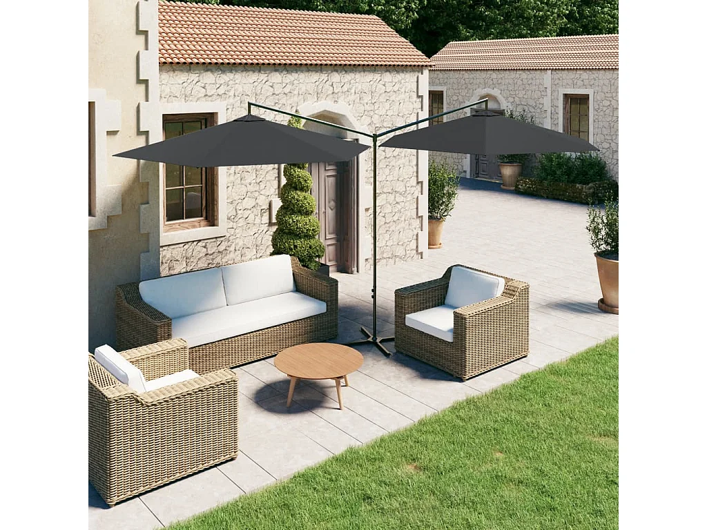 Guarda-sol duplo com mastro de aço 600 cm antracite