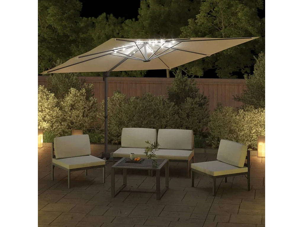 Sombrilla voladiza con LED blanco arena 400x300 cm