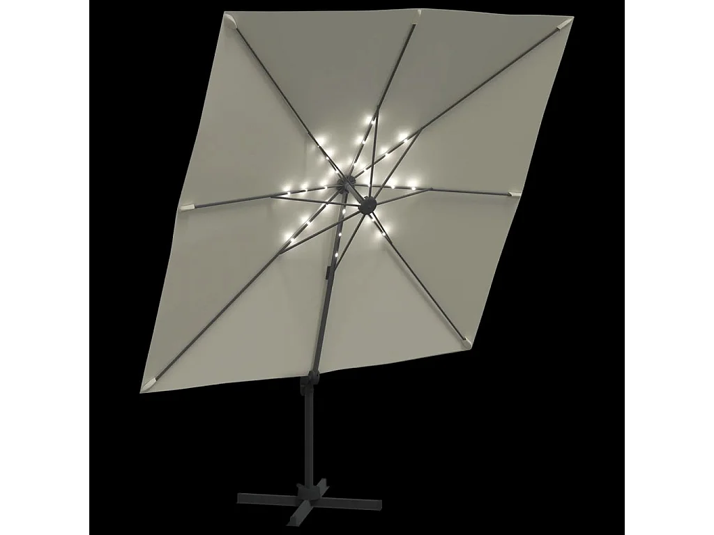 Sombrilla voladiza con LED blanco arena 400x300 cm
