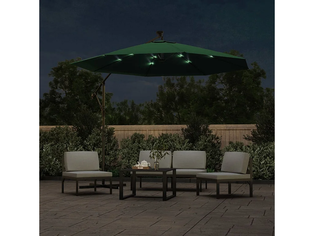 Zweefparasol met LED-verlichting en metalen paal 300 cm groen