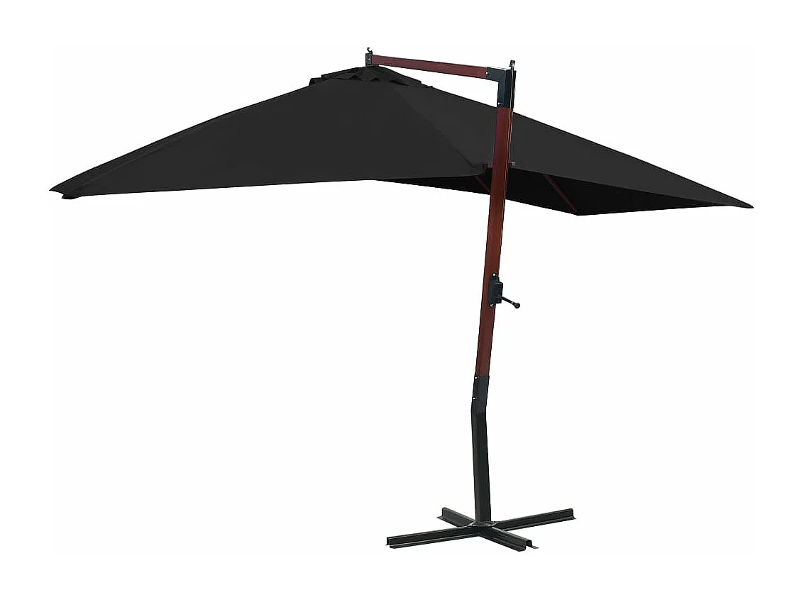Parasol suspendu avec mât en bois 400x300 cm Noir