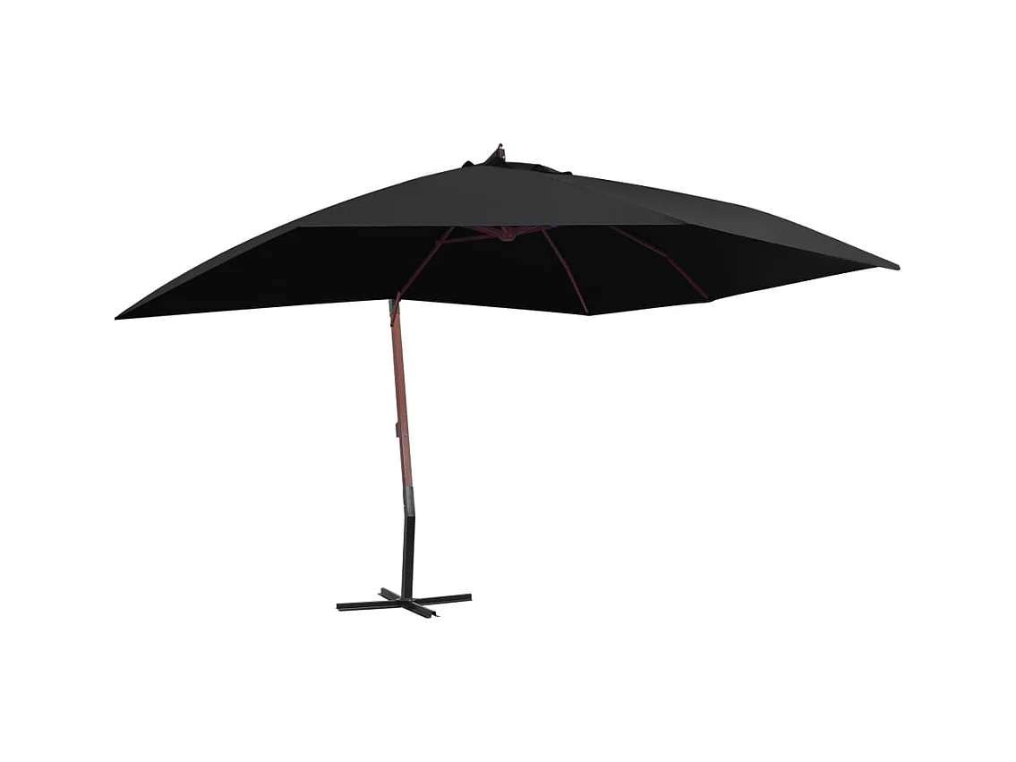 Parasol suspendu avec mât en bois 400x300 cm Noir