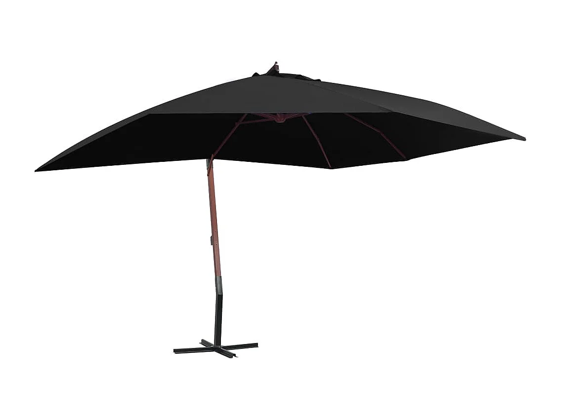 Parasol suspendu avec mât en bois 400x300 cm Noir