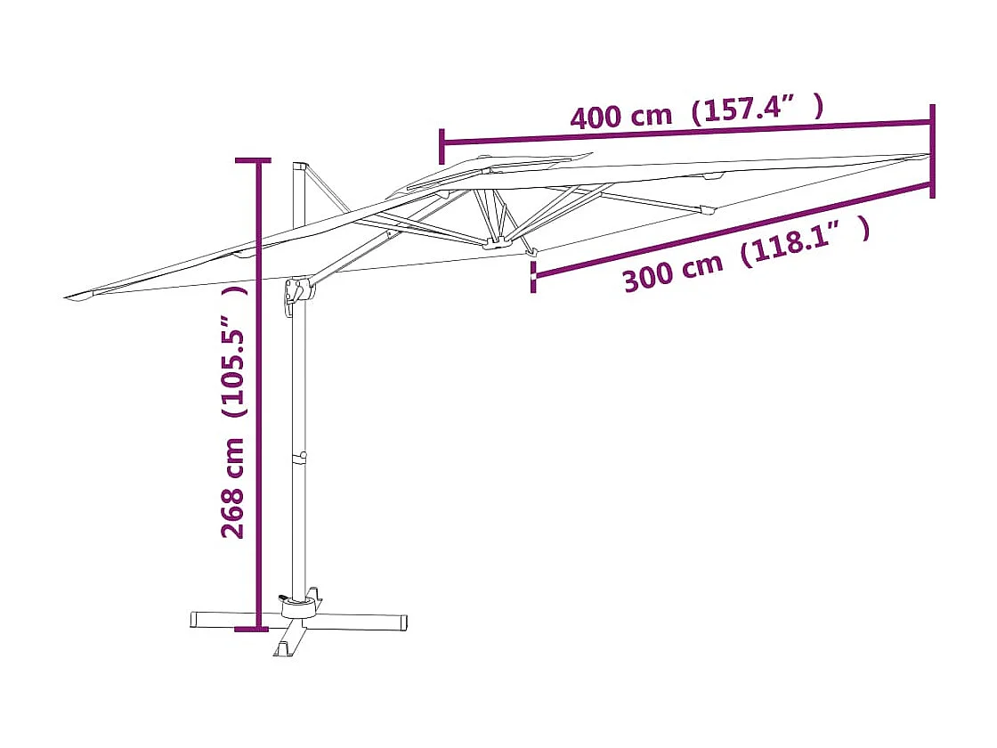 Parasol cantilever à double toit Terre cuite 400x300 cm