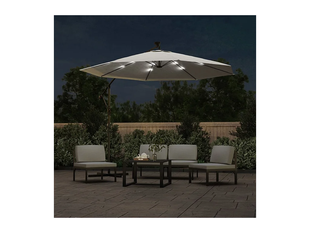 Parasol avec éclairage LED 300cm Poteau en métal Sable