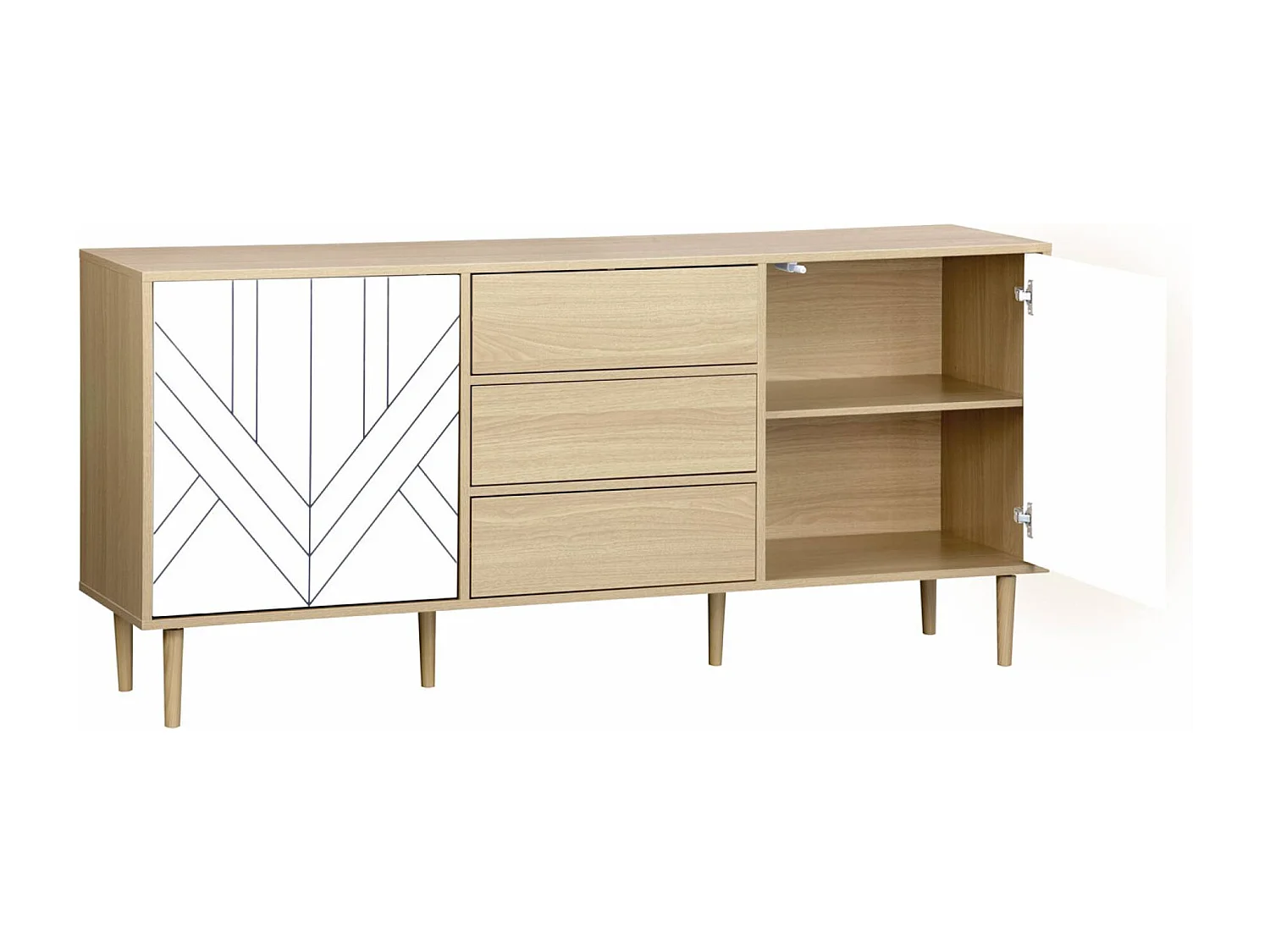 Credenza a 2 ante effetto legno, 160cm, bianco