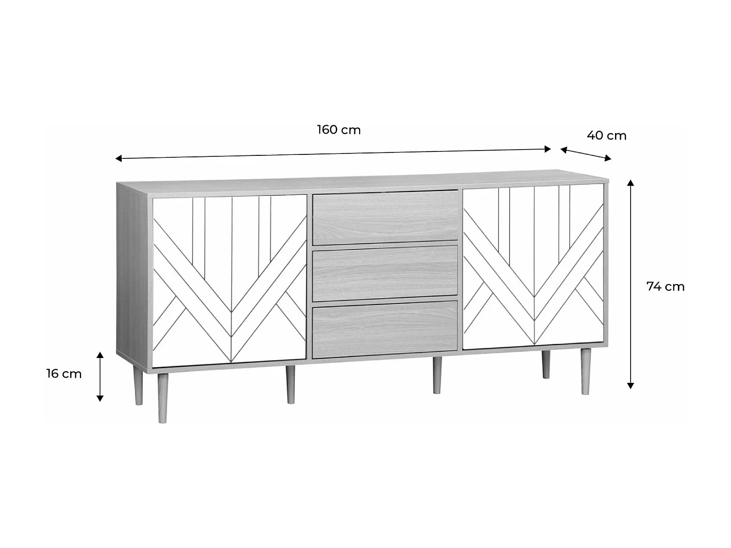 Credenza a 2 ante effetto legno, 160cm, bianco