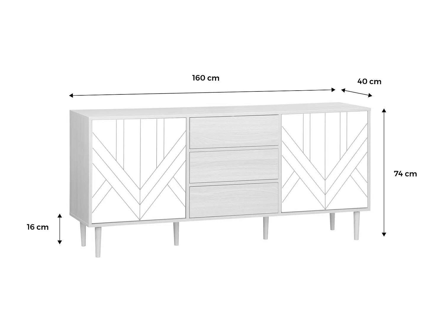 Credenza a 2 ante effetto legno, 160cm, bianco