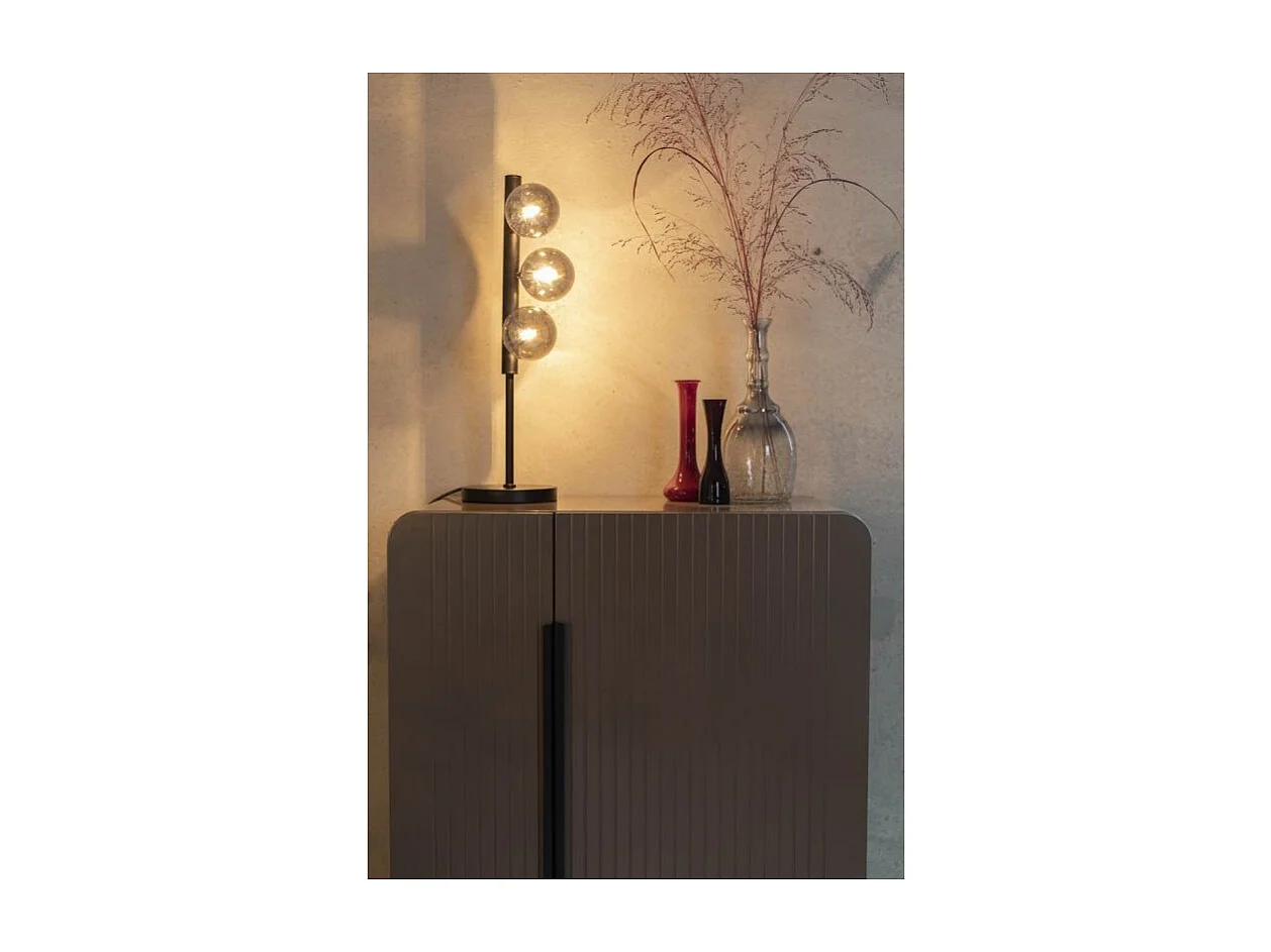 Lampe design métal noir et 3 boules de verre - Boite à design