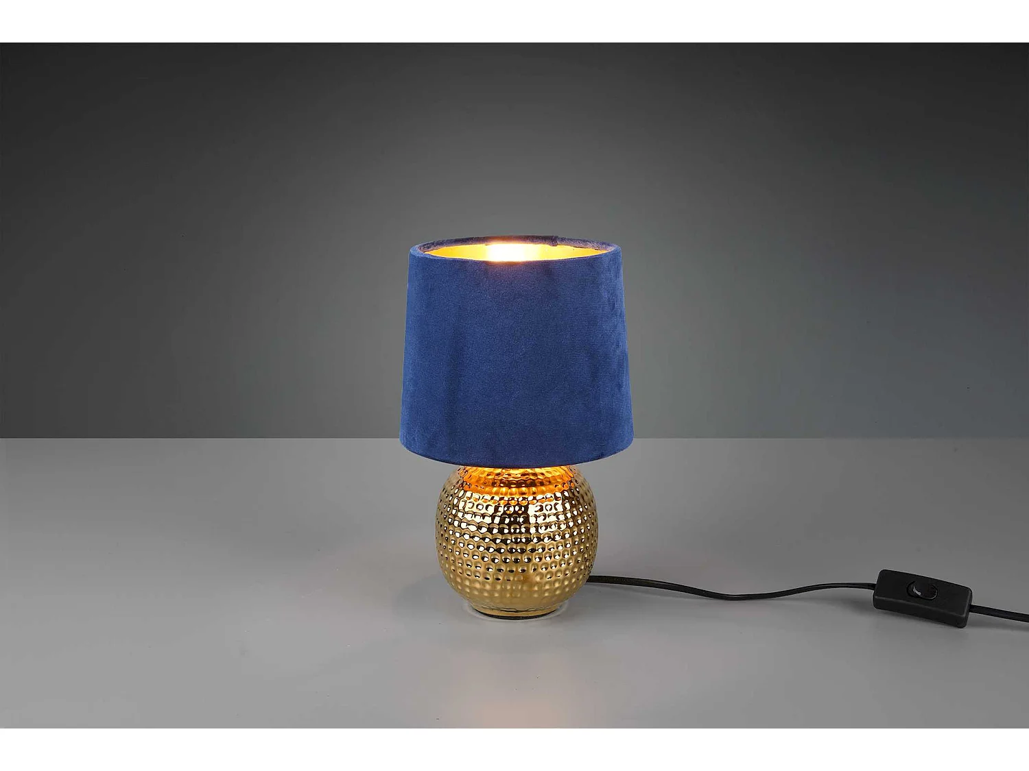 Lampada Comodino Sophia Ceramica Oro E Paralume Velluto Blu Trio Lighting