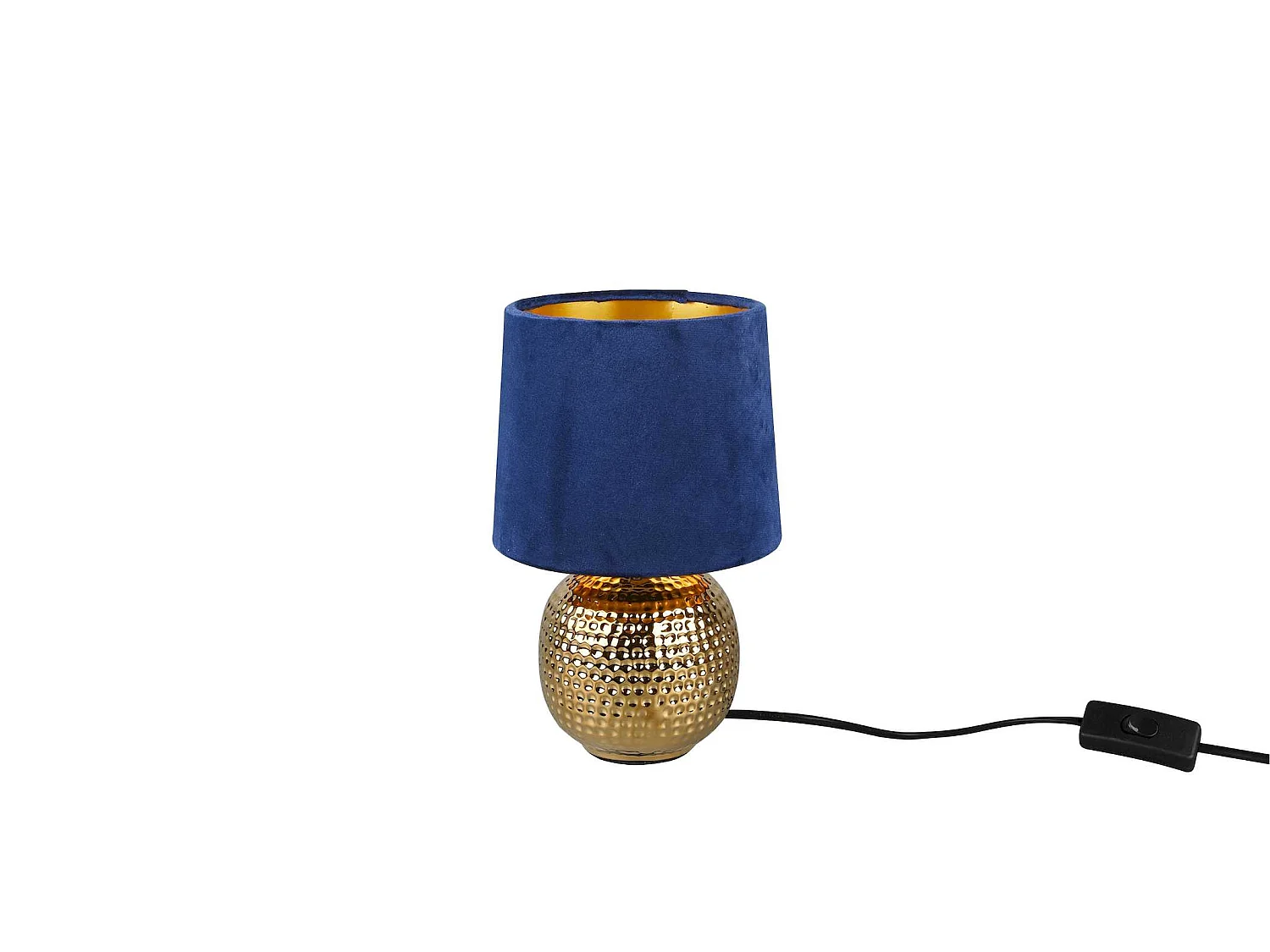 Lampada Comodino Sophia Ceramica Oro E Paralume Velluto Blu Trio Lighting