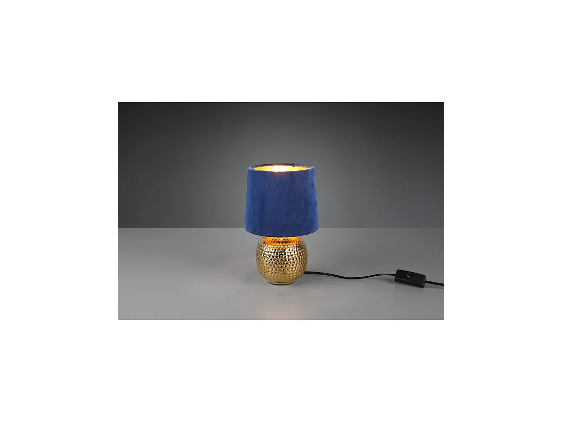 Lampada Comodino Sophia Ceramica Oro E Paralume Velluto Blu Trio Lighting