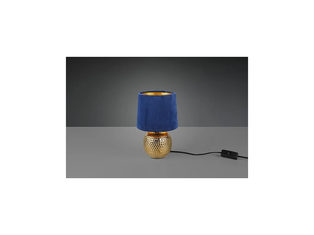 Lampada Comodino Sophia Ceramica Oro E Paralume Velluto Blu Trio Lighting