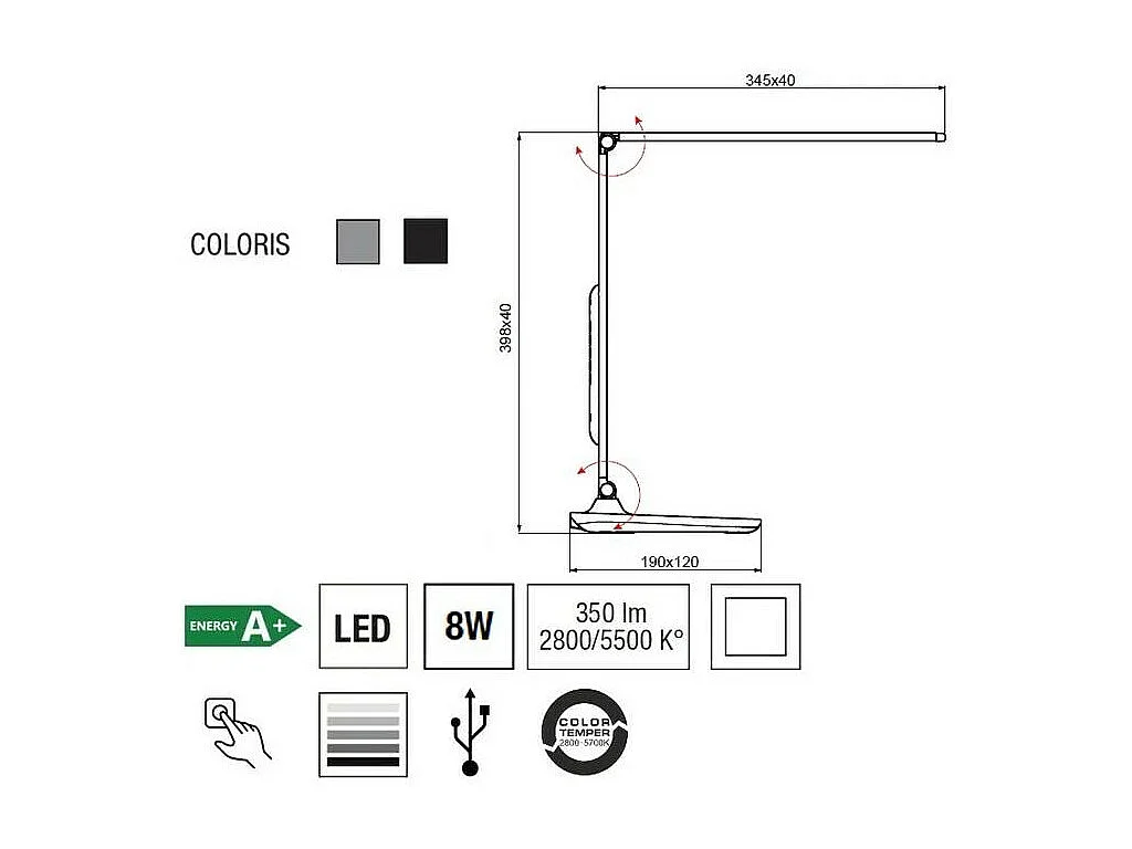 Lampe de bureau Sandra avec options - Aluminor