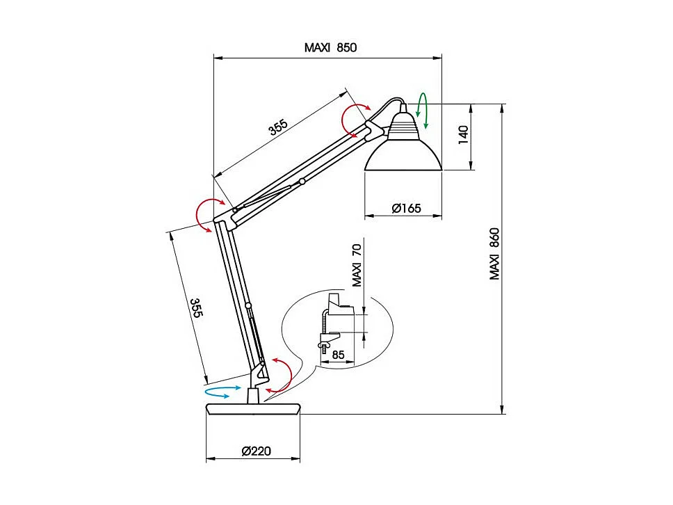Grande lampe à poser articulée architecte LD95