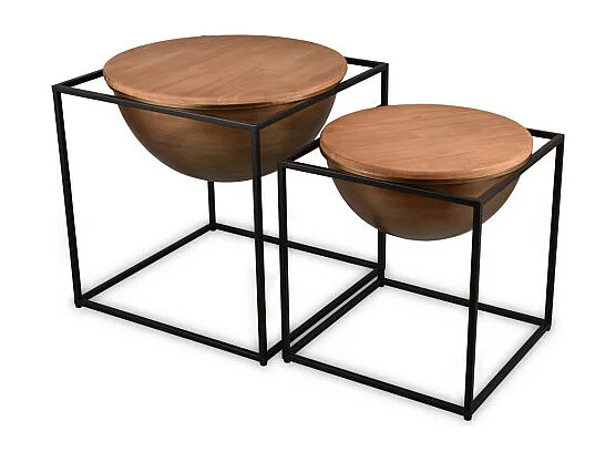 Table basse bois et métal large Celina