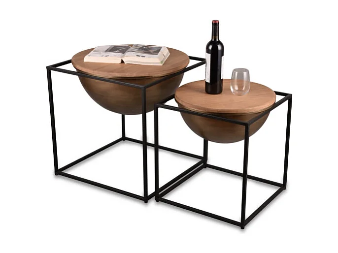 Table basse bois et métal large Celina