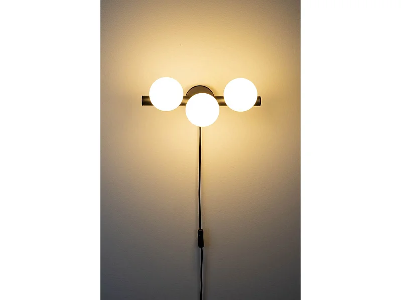 Applique design noir mat 3 boules de verre - Boite à design