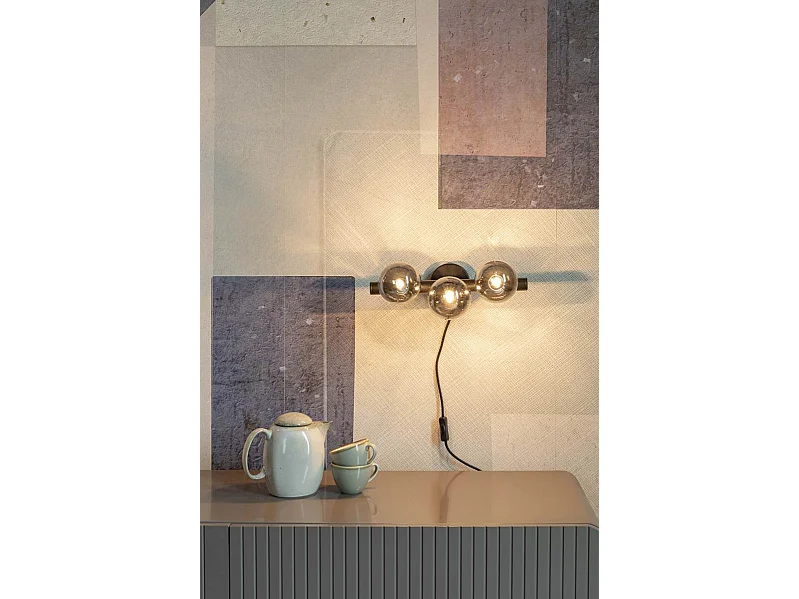 Applique design noir mat 3 boules de verre - Boite à design