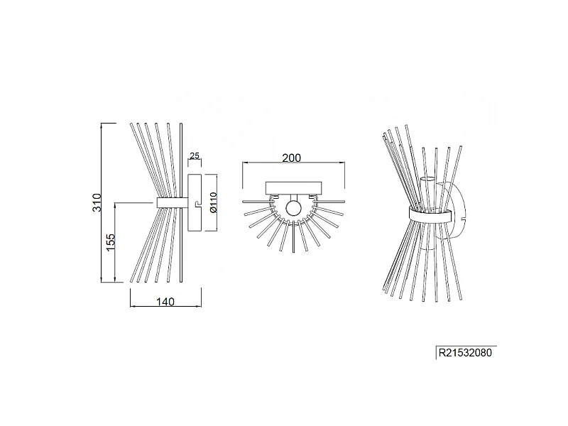 Double applique murale metal or et noir Rod