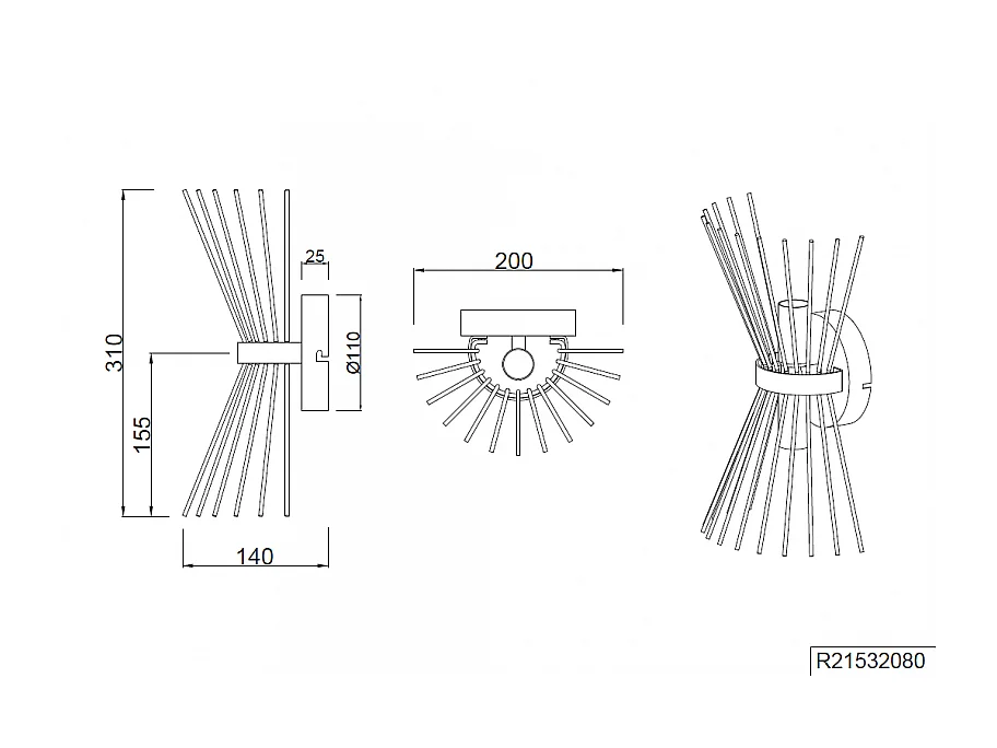 Double applique murale metal or et noir Rod