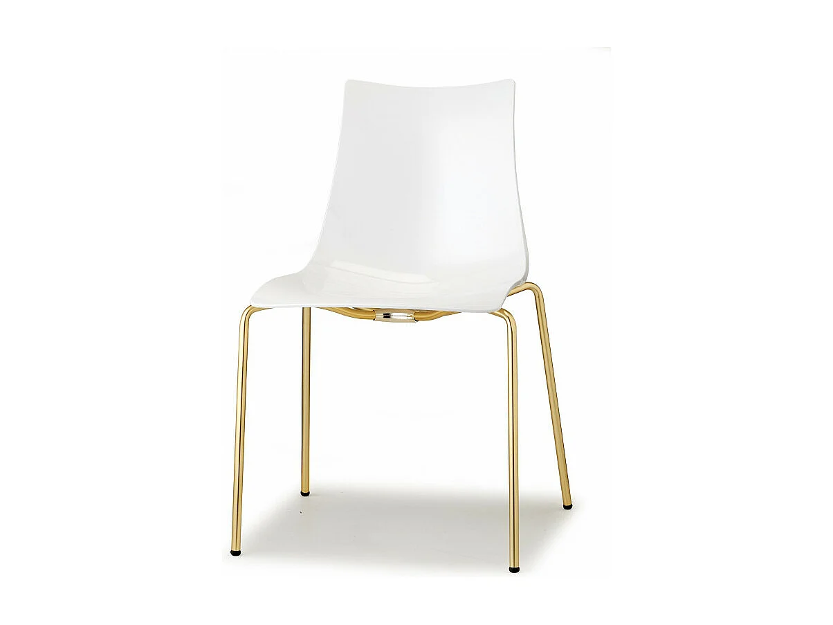 2 Chaises de salle à manger blanc brillant pieds laiton - Boite à design