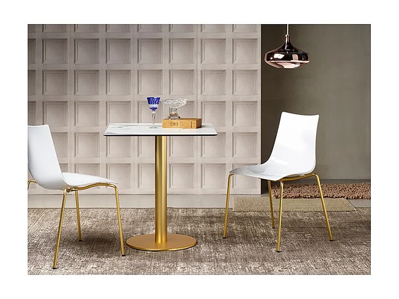 2 Chaises de salle à manger blanc brillant pieds laiton - Boite à design