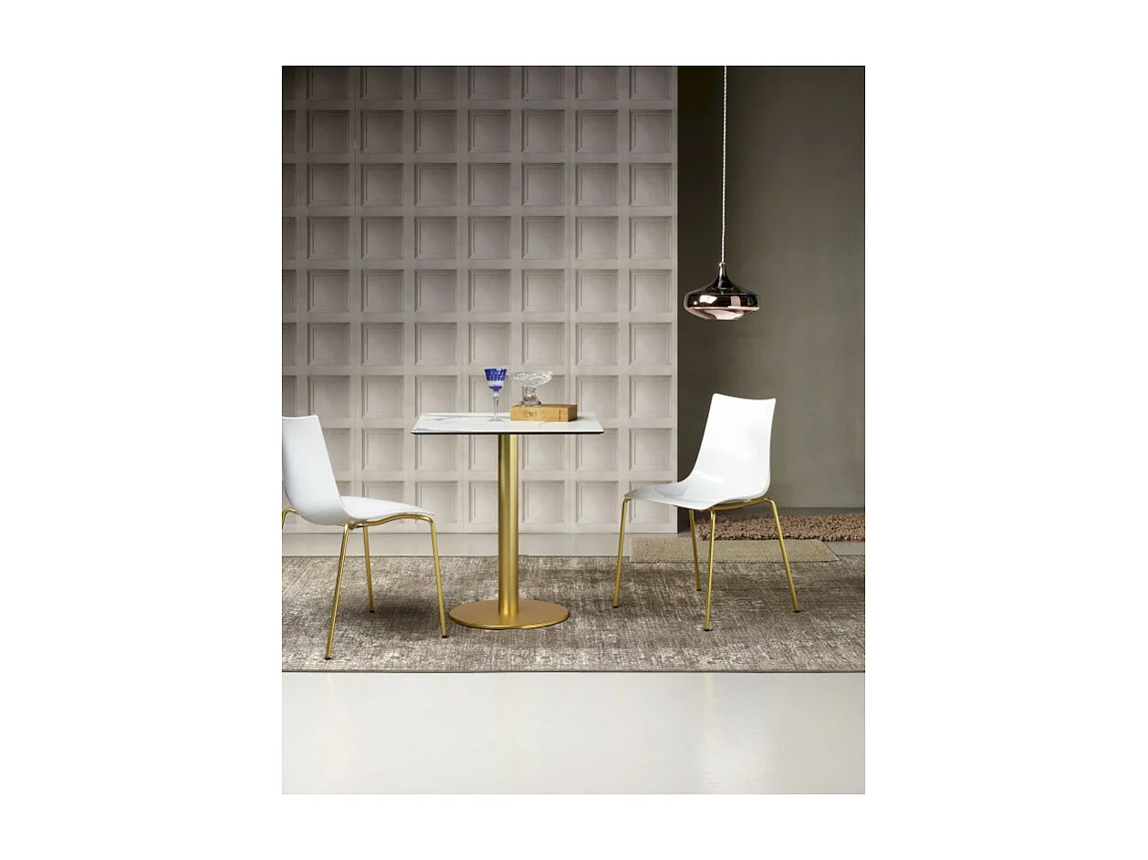 2 Chaises de salle à manger blanc brillant pieds laiton - Boite à design