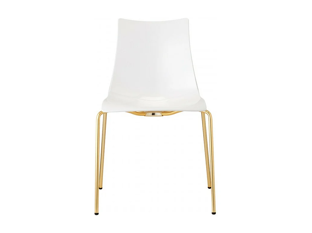 2 Chaises de salle à manger blanc brillant pieds laiton - Boite à design