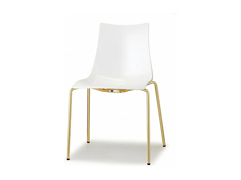 2 Chaises de salle à manger blanc brillant pieds laiton - Boite à design