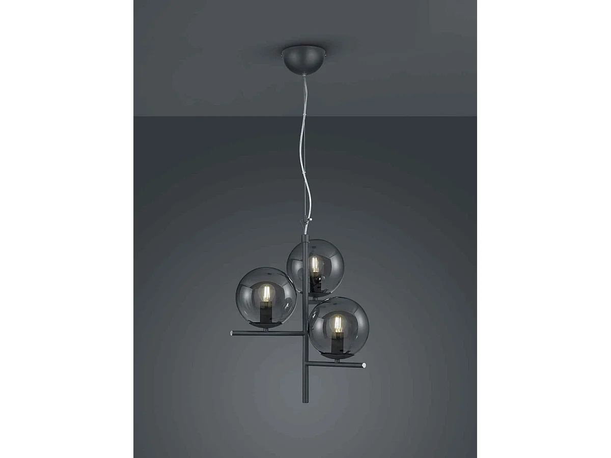 Lampada a sospensione 3 sfere, antracite e fumé, D 40 cm, Pure