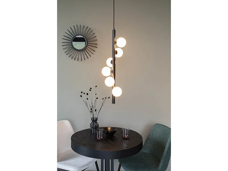 Suspension design noir mate avec 6 boules en verre